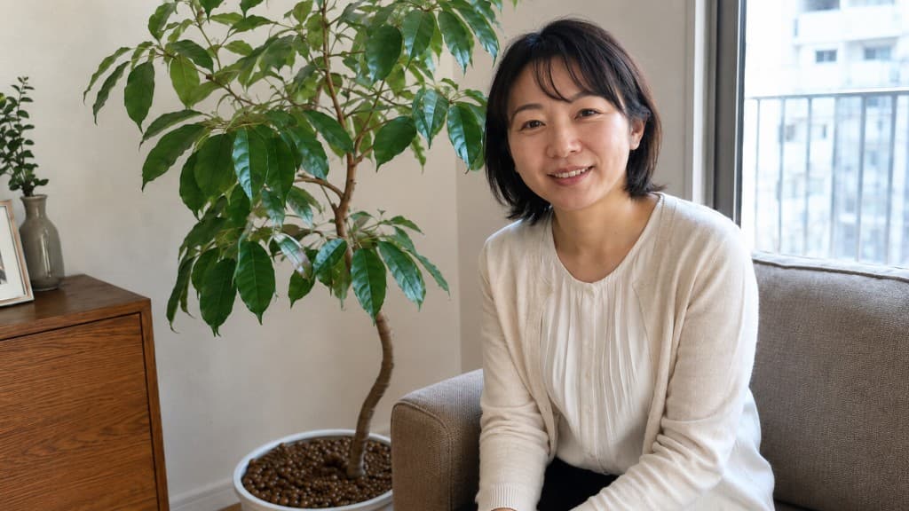 元気を取り戻したモンステラと、安堵の表情のご依頼者